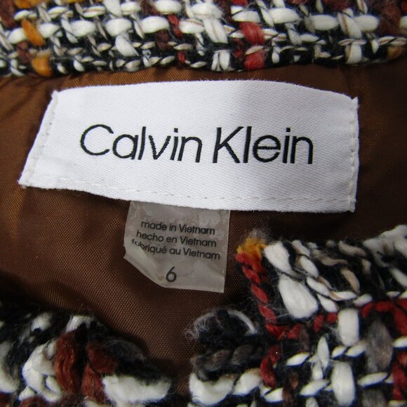 Calvin Klein Blazer Womens 6 Black White Tweed Boucle Fringe Cropped Open Front - Picture 4 of 8